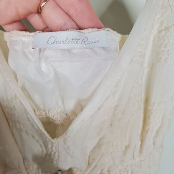 Charlotte Russe Ivory White Babydoll Spaghetti Strap Mini Sundress Size Medium - Picture 8 of 11